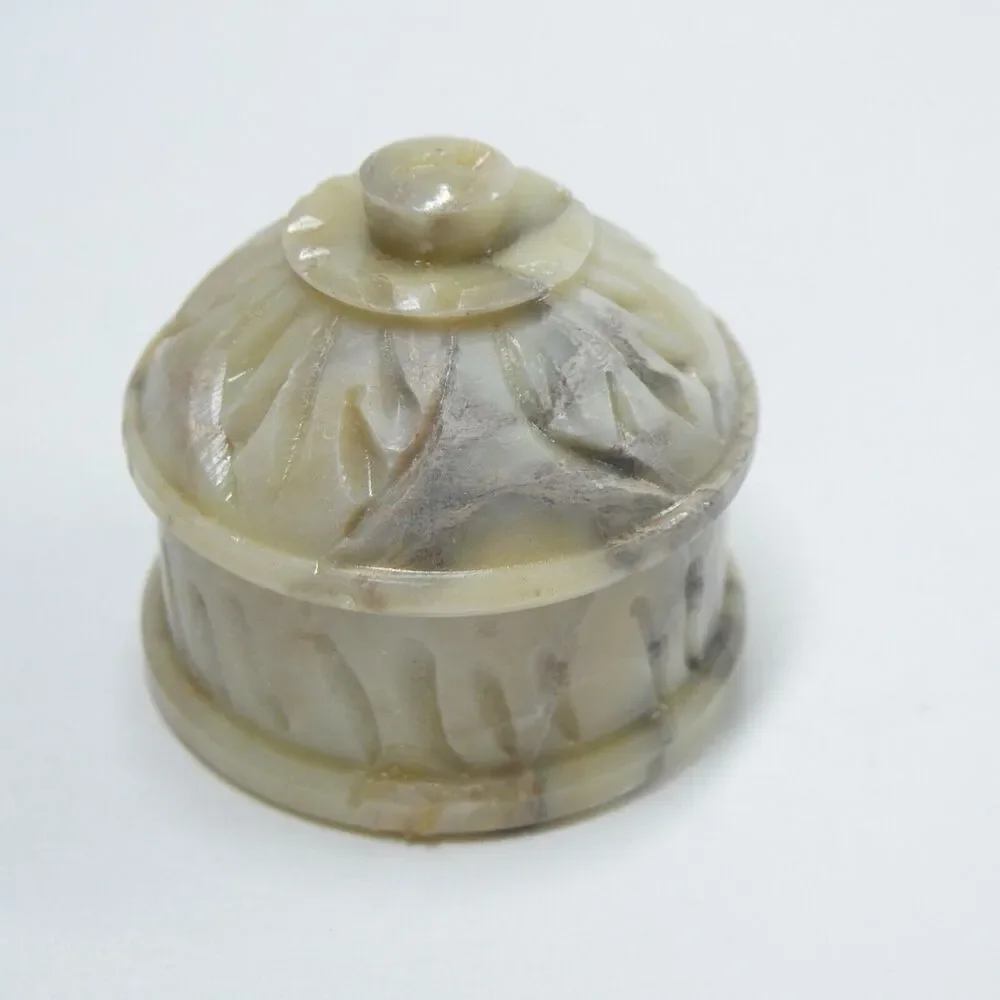 Carved Soapstone Stone Trinket Box Miniature Tiny Vintage